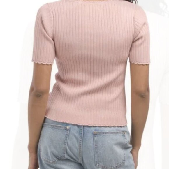 NWT* BAILEY 44 Coconut Milk Short Sleeve Scalloped Trim Square Neck Top, Size S - Picture 2 of 4